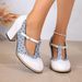 In-stock Color-blocked Polka Dot High Heels, 2026 Autumn New Model, Round Toe, Chunky Heel, Large Size, Foreign Trade_vogvips.com