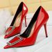 BIGTREE Shoes Nude Women Pumps Patent Leather High Heels Ladies Shoes Metal Rhinestone Luxury Stilettos Heels Party Shoes Women_vogvips.com