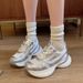 Silver White Mesh Height Enhancing Thick Soled Dad Summer New Breathable And Comfortable Casual Sports Shoes For_vogvips.com