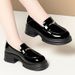 Plus-size Round-toe Thick-soled Loafers For Women, Summer Soft Leather British Retro Platform Shoes, Chunky Heel Black_vogvips.com