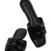 Plus Size Women's Flat Slippers, Square Toe, Bow, Strappy Design, Lightweight Flat Sandals._vogvips.com