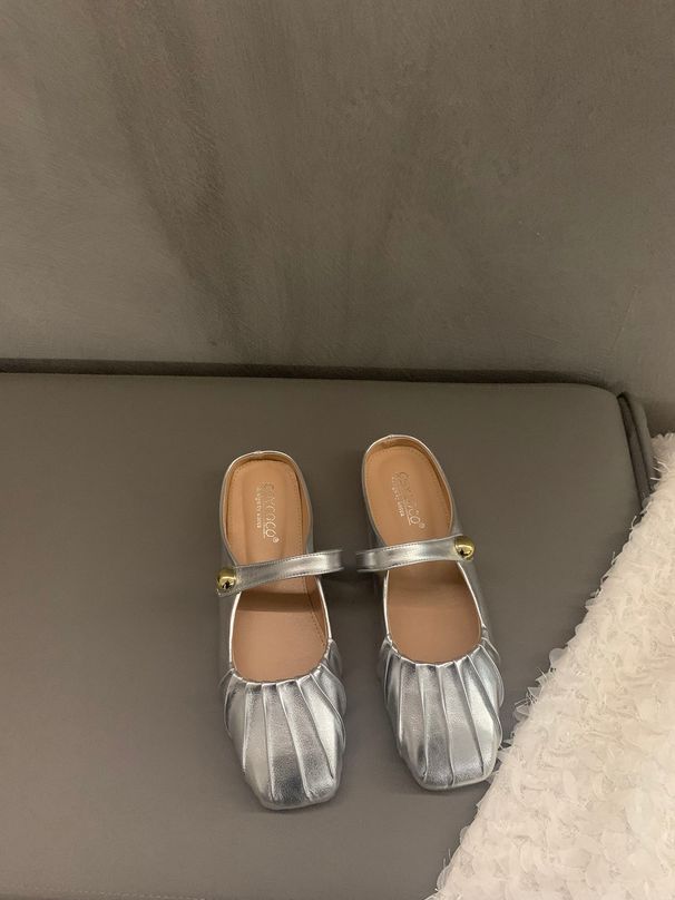 P5 Silver Flat-bottomed Baotou Half-slippers Outside Wear 2023 Summer New Mother Mary Jane Muller Ladies Sandals Single Shoes_vogvips.com