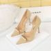 Elegant Pearl Metal Chain Pointed Toe Stiletto Pumps With Side Cut Out Design Slimming Suede Evening Shoes For Women_vogvips.com