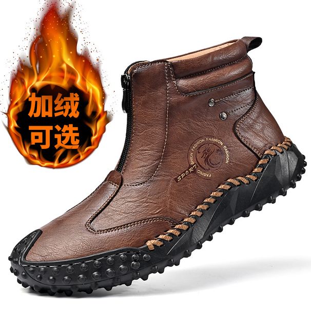 Men's Boots For Autumn And Winter, High-Top Shoes For Men With Side Zipper, Fleece-Lined Warm Cotton Shoes, Chelsea Boot_vogvips.com