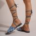 203-98 Cross-border Best-selling Fashion Flat Strap Sandals, Blue Checkered With Tassels, Middle East And Southeast Asia_vogvips.com