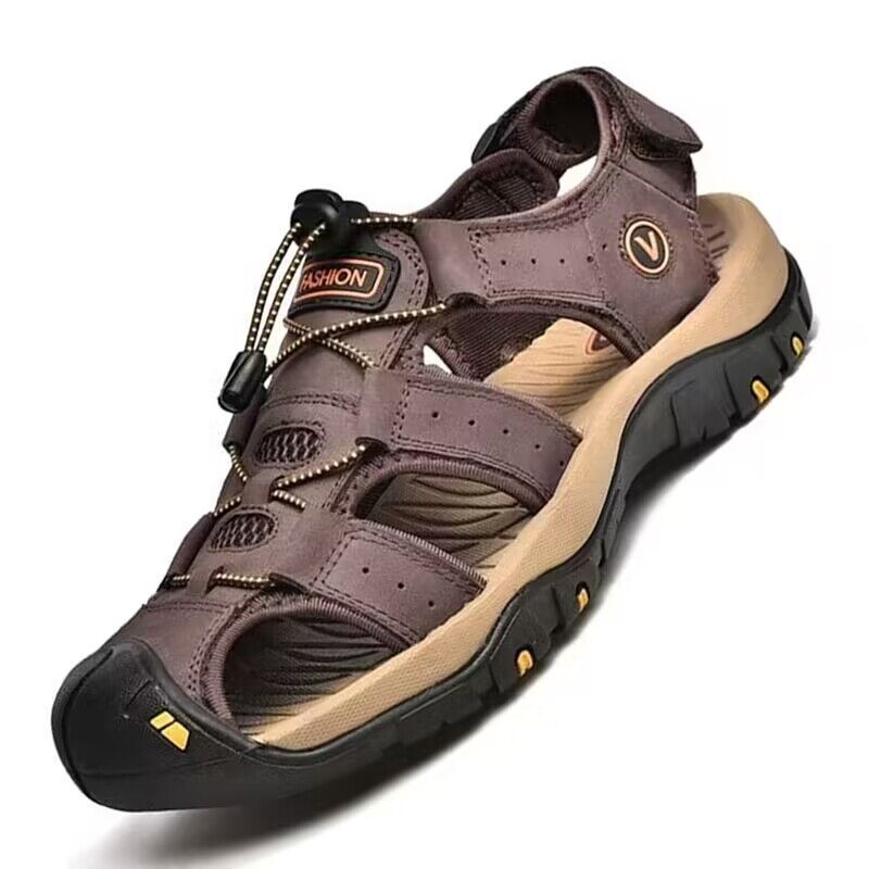 High Quality Sandals, Large Dock Layer Cowhide Outdoor Leather Hollowed Out Shoes, Thick Soled Casual Men's Sandals_vogvips.com