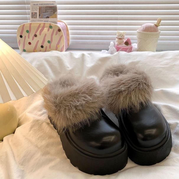 Round Toe Autumn Winter Furry Warm Snow Boots Versatile Thick Sole Women's Platform Fashion Mules Commuting_vogvips.com