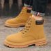 1-Pair MAINALUN Men's & Women's Heavy-Duty All-Terrain High-Top - PU/Fabric Upper, Beige/Tan Lace-Up Ankle/Boot Boots_vogvips.com
