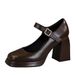 9613-1 Wind Thick High Heel Waterproof Platform Square Head Shallow Mouth Buckle Straight Belt Single Shoes Female_vogvips.com