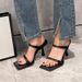 Black Striped 2024 New Summer Internet Famous High French Women's Shoes Slim Heels Square Toe Sandals Trend_vogvips.com