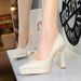 8399 European And American Style Banquet Fashion Simple Pointed Toe Heels Chunky Patent Leather Waterproof Platform_vogvips.com
