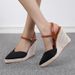 Women’s Shoes New Style Wedge Heel Thick Sole High Heel Women's Shoes Closed Toe Slippers Buckle Straw Rope Sole_vogvips.com
