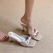 Women's Sandals With Thin Heels, Bow Strap Silver 2026 Summer New European And American Style Square-toed High-heeled_vogvips.com