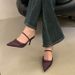 YX2026 New Rhinestone French High Heels Women's Stiletto Pointed Head Shallow Mouth Half Drag One Word With Satin Bag Head Sandals_vogvips.com
