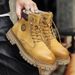 European Warm Series Martin Genuine Leather High Top British Style Ankle Autumn Work Hiking Men's Outdoor Yellow Boots_vogvips.com