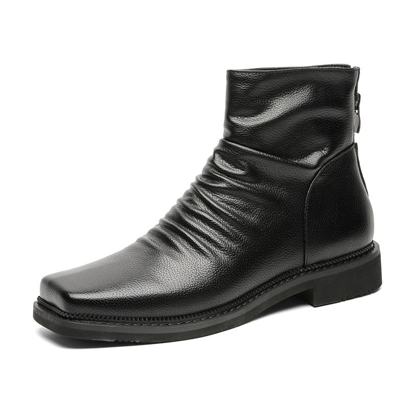 Wind Square Head Thick Sole Heightening Martin Boots Retro Tooling Boots Business Men's Boots_vogvips.com