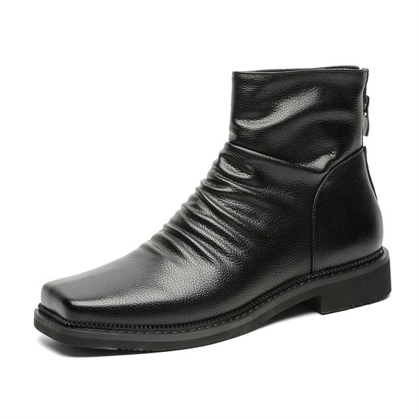 Wind Square Head Thick Sole Heightening Martin Boots Retro Tooling Boots Business Men's Boots_vogvips.com
