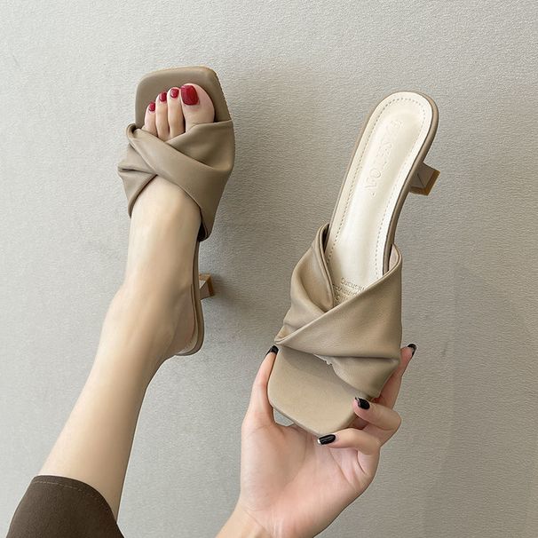 2026 Summer New Simple One-Strap Sandals Cat High Heel Shoes French Style Women's Outdoor Half Slippers_vogvips.com