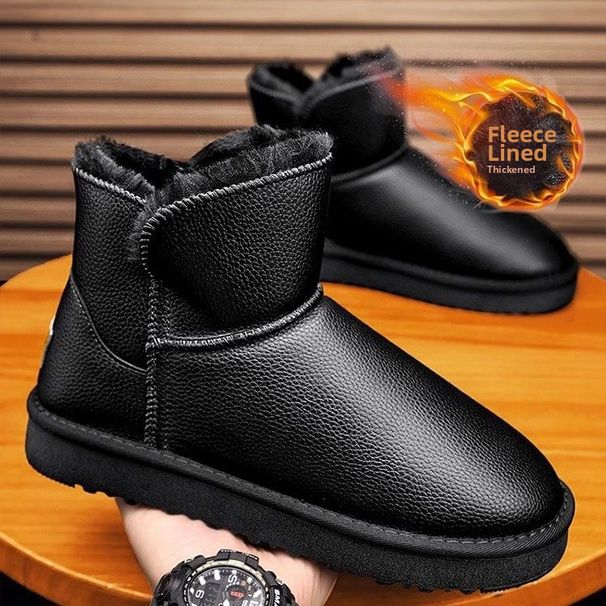 Men's plus Size Winter Snow Boots 2024 Style Thick Fleece Lined Warm Non Slip Waterproof Korean Casual Cotton Shoes_vogvips.com