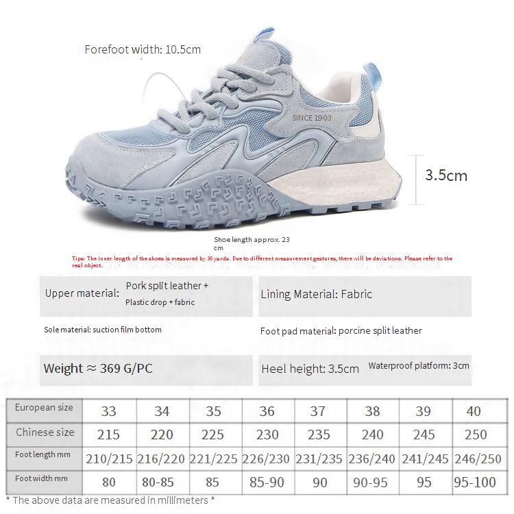 Cameido Women's Casual Sports Shoes With Blue Pigskin Drop - Molding Fabric 3.5CM Round - Toe Adhesive - Soled_vogvips.com