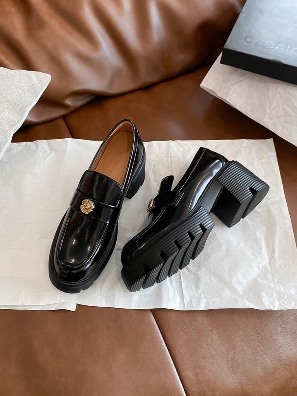 Popular Home ~ Platform Loafers Women SW British Style Camellia Gold Coin Small Height Increasing Genuine Leather Chunky_vogvips.com
