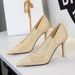 9329-1 Rhinestone Mesh High Heels For Women Pointed Toe Versatile Shallow Mouth Light Luxury Dress Wedding Thin Heel_vogvips.com