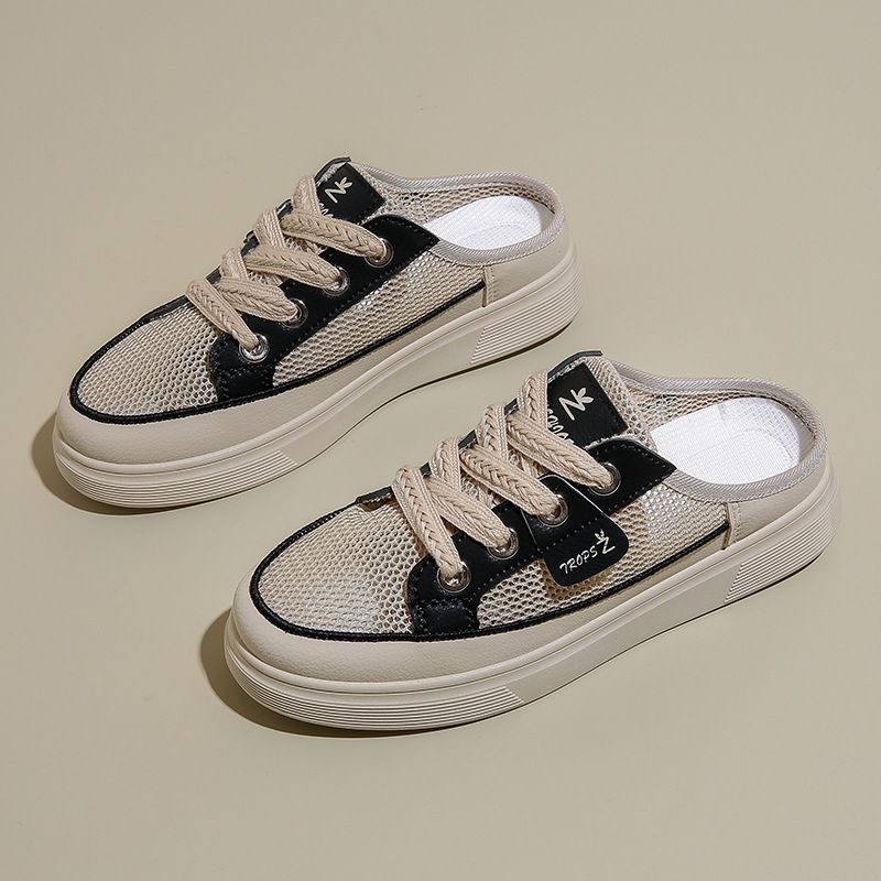 2025 Summer New Ins Korean Version Transparent Mesh Hollow White For Female Students Versatile Casual Half-Slip Women's_vogvips.com