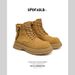 Niche Vintage High-Top Martin Thick-Soled Height-Increasing Zipper Workwear Leather Men's Yellow Boots_vogvips.com
