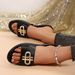 Women's Fashionable Slippers Round Toe Flat Sandals Solid Color Metallic Decoration Classic And Versatile Shoe_vogvips.com