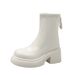 2025 Autumn Winter New Simple Chunky Short Thick Sole Round Toe Martin Back Zipper Leather High Heel Women's Boots_vogvips.com