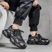 Men's Retro Beige Gray Mesh Chunky Dad Sneakers With Multi Layer Sole For Casual Streetwear Daily Outfit_vogvips.com