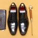Formal business real cowhide pointed toe three-point Oxford shoes patent leather glossy black men's shoes_vogvips.com