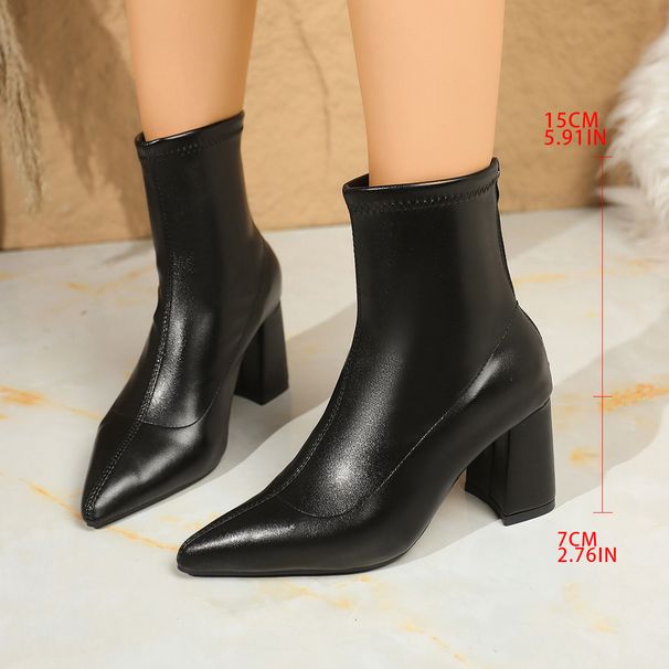 2025 Autumn New Women's Short High Pointed Toe Chunky Heel Elegant Stretch Slim Boots Wholesale_vogvips.com