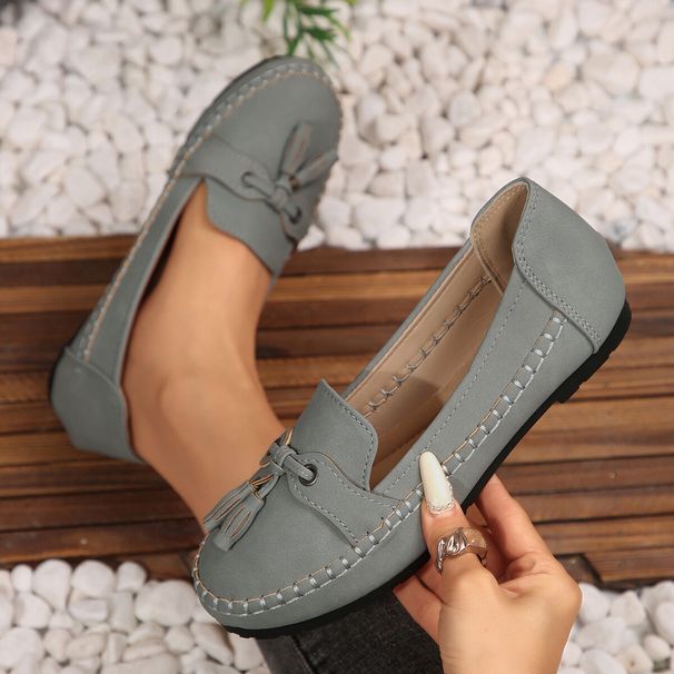 European American Style Flat-soled Tassel Loafers Women, 2025 Spring And Autumn New Model, Black Bowknot Soft-soled_vogvips.com
