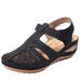 2022 New Cross-Border Large Size Closed-Toe Hollow One-Strap Wedge Roman Style Women's Sandals_vogvips.com