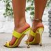 Women's Neon Yellow Pointed Toe Stiletto Heel Mules, Double Strap Slip-On Party High Heels_vogvips.com
