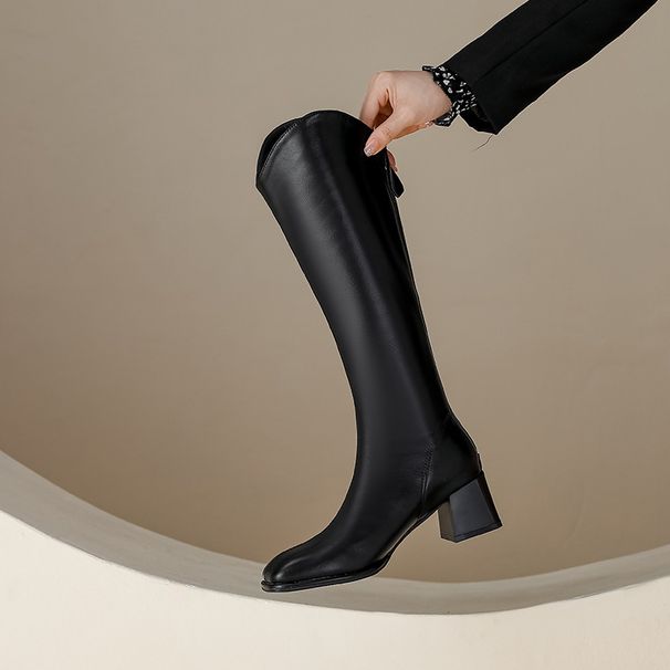 High White Thick Heel Square Toe Stretch Slimming Over-the-Knee Women's Long Boots_vogvips.com