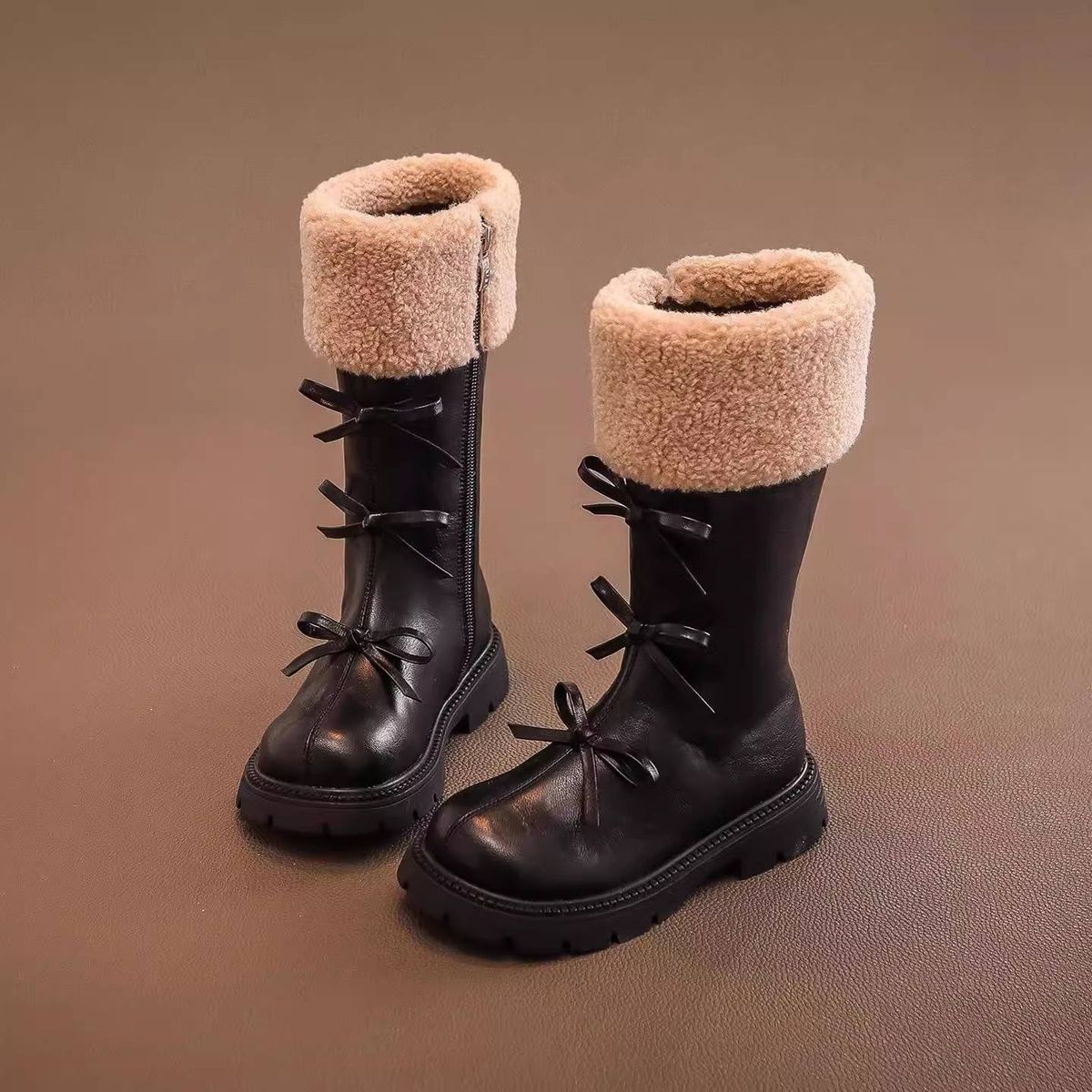 Girls' Long Boots 2025-1 Autumn/Winter New Style Fleece Cotton Boots_vogvips.com