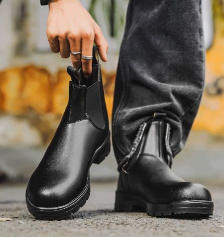 Men's Retro Military Combat Boots With Square Toe & PU Leather Upper, Mid Heel & Rubber Sole For Fall Season Leather Boots OPP Zipper_vogvips.com