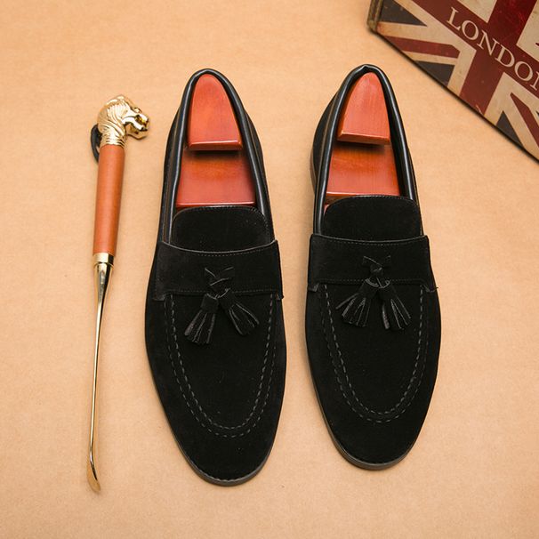 Suitable For All Seasons Suede Leather Slip-On Loafers Men's Business Casual Nightclub Hairstylist Trendy Shoes_vogvips.com