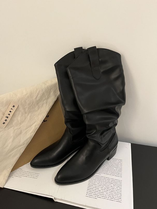 2024 Autumn Winter New Fashion Knee-High Pointed Toe Chunky Heel Mid-Heel Riding Boots_vogvips.com