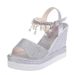 34-40 Size Summer 9cm Heel Height Open Toe Women Fashion Wedges Pearl Bling Sandals Peep-toe Easy Match Shoe_vogvips.com