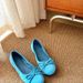 Blue Ballet Single Women Summer 2025 New Silk French Bow Round Head Flat Shoes For Children_vogvips.com