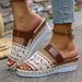 Women's plus Size Hollowed out Wedge Sandals Summer New Style Fabric Color Block Outdoor Wear_vogvips.com