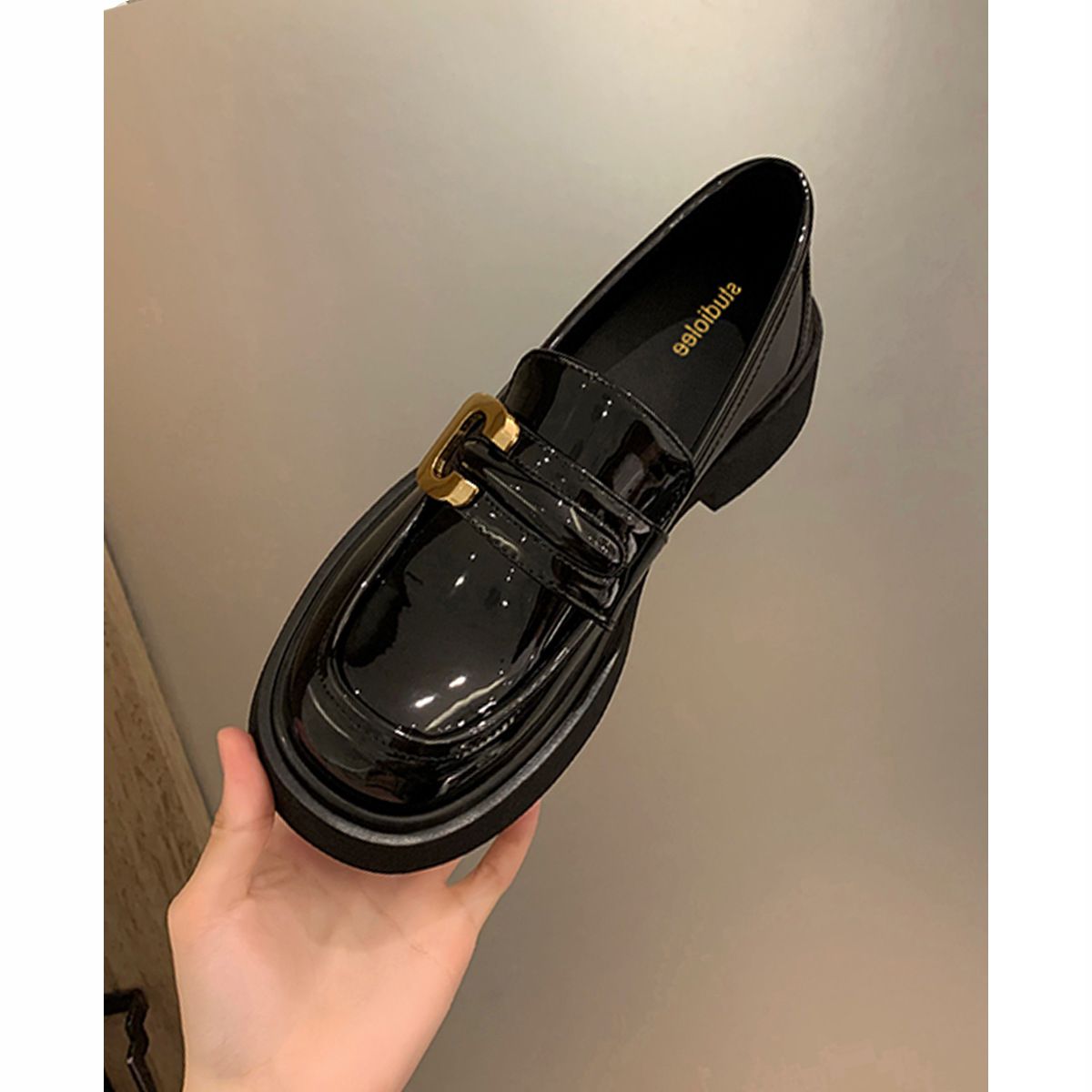 Platform Loafers Women's Leather French Single Shoes One-pedal Women's Shoes Small Leather Shoes_vogvips.com
