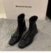 Butterfly Knot Elastic Slim 2025 Autumn Square Toe Chunky Heel Short For Women Back Zipper Slimming Martin Boots_vogvips.com