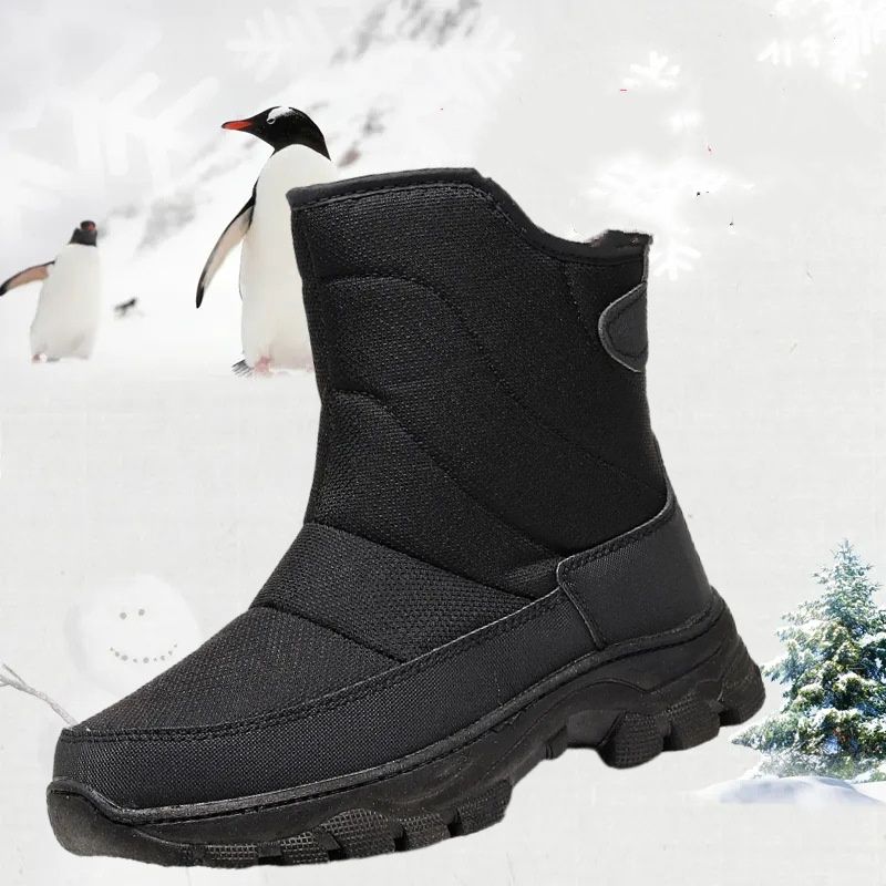 2025 Outdoor Winter Black Comfortable Snow Boots, ,Men's Camouflage Printed Winter Mid-top Fleece Thickened Cotton Shoes, Anti-slip Boots_vogvips.com