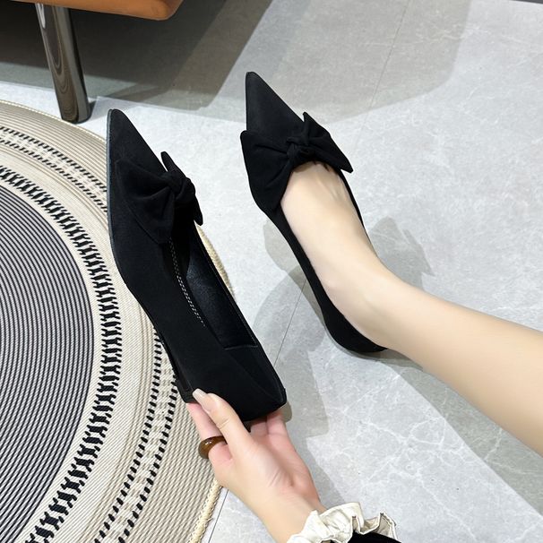 French Big Bow Single Shoes Female Spring And Autumn Royal Sister Style Shallow Mouth Wedges Ladle Shoes Occupation Low Heels_vogvips.com