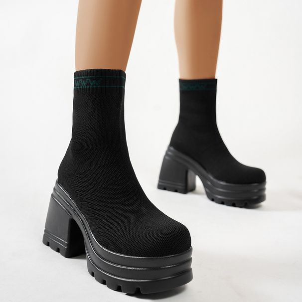 Women's Platform Elastic Sock Boots Plus Size Chunky Heel Flyknit Martin Boots New Autumn Style High Heel_vogvips.com
