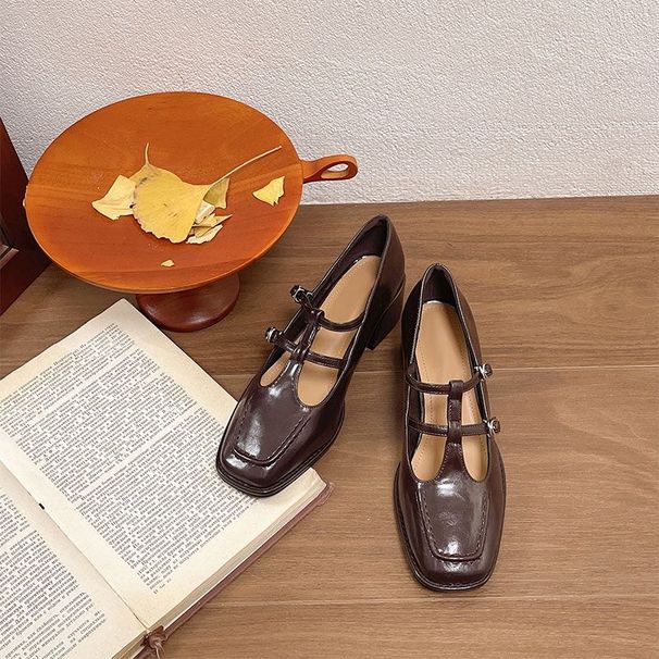 2025 New French Square Toe Thick Mary Jane Small Leather Gently Paired With Skirts, Mid Heeled Women's Singles Shoes_vogvips.com